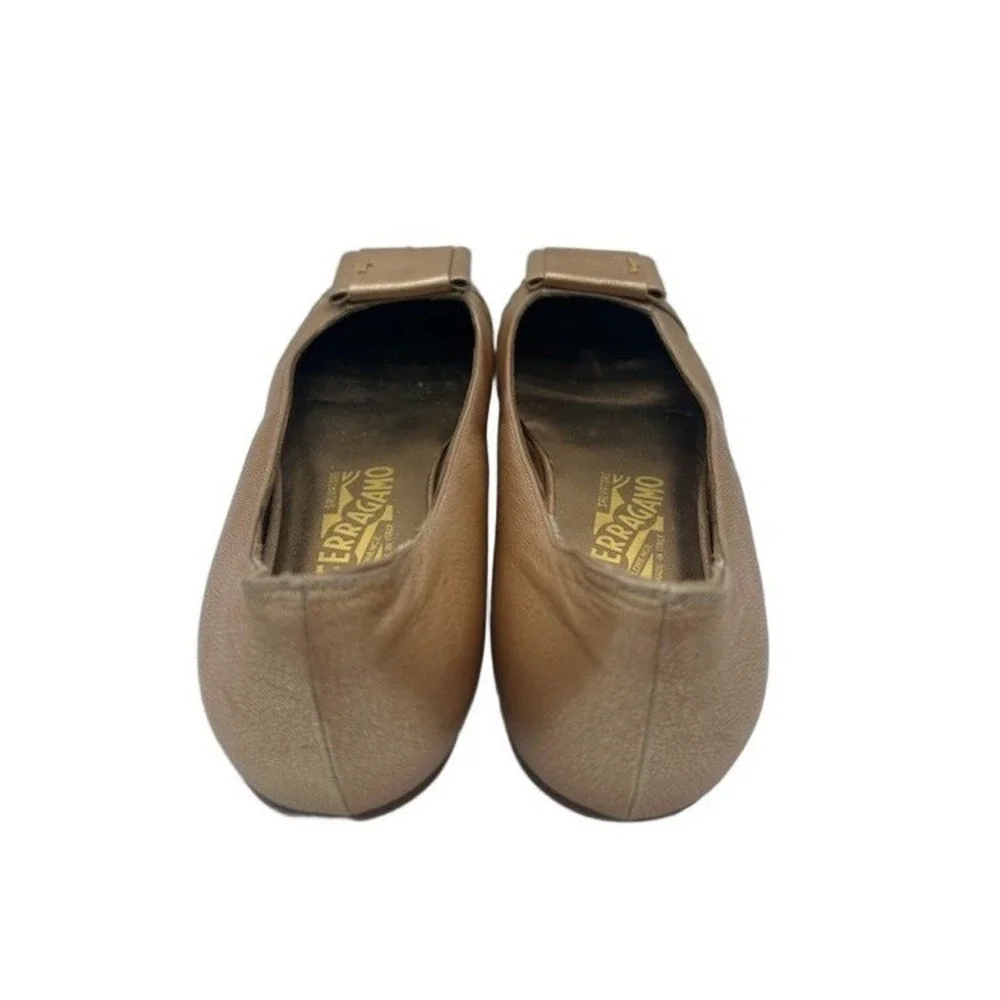 Salvatore Ferragamo Ballet Flats Women's Size 10 Gold Gancini Bow Shoes